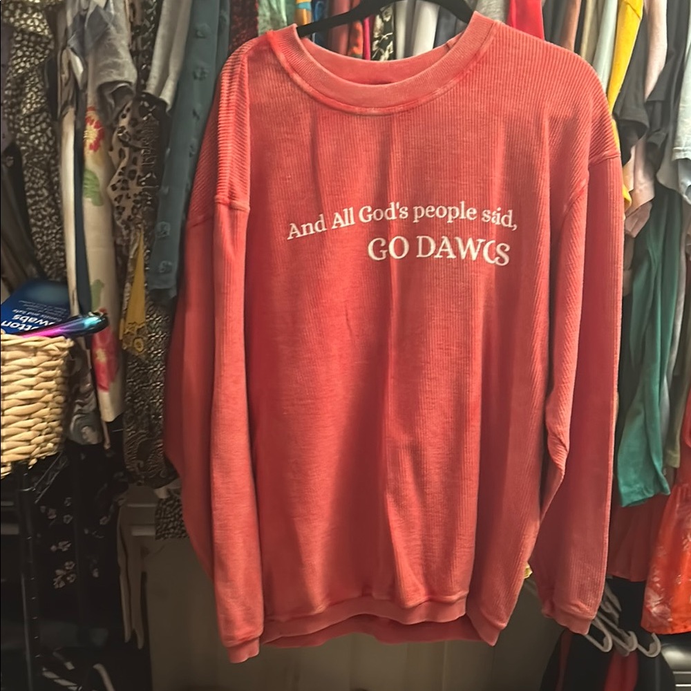 Red Crewneck ribbed “distressed” style BULLDOGS Sweater